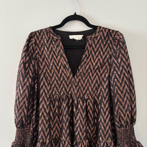 Pomander Place Metallic Ikat Kenzo Dress Mini Flutter Smocked Ruffle Tuckernuck - Picture 3 of 7